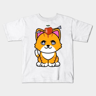 Cute orange cat has an apple and arrow on head Kids T-Shirt